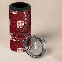 Personalized Tonga Ngatu 4 in 1 Can Cooler Tumbler Iconic Red Manulua Motifs