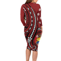 Personalized Tonga Ngatu Family Matching Long Sleeve Bodycon Dress and Hawaiian Shirt Iconic Red Manulua Motifs LT7 - Polynesian Pride
