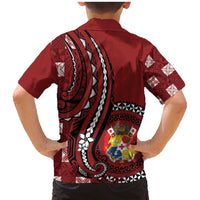 Personalized Tonga Ngatu Family Matching Mermaid Dress and Hawaiian Shirt Iconic Red Manulua Motifs LT7 - Polynesian Pride