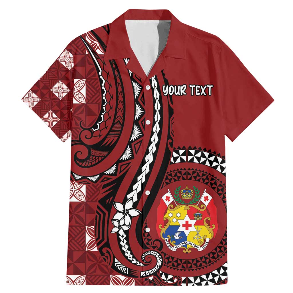 Personalized Tonga Ngatu Family Matching Mermaid Dress and Hawaiian Shirt Iconic Red Manulua Motifs LT7 Dad's Shirt - Short Sleeve Red - Polynesian Pride