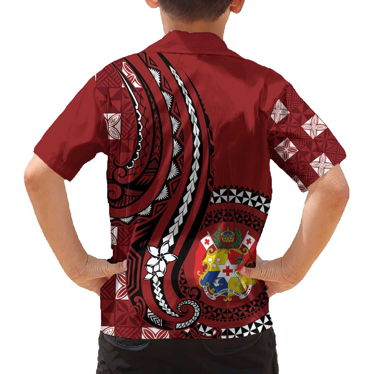 Personalized Tonga Ngatu Family Matching Off The Shoulder Long Sleeve Dress and Hawaiian Shirt Iconic Red Manulua Motifs LT7 - Polynesian Pride