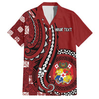 Personalized Tonga Ngatu Family Matching Off Shoulder Short Dress and Hawaiian Shirt Iconic Red Manulua Motifs