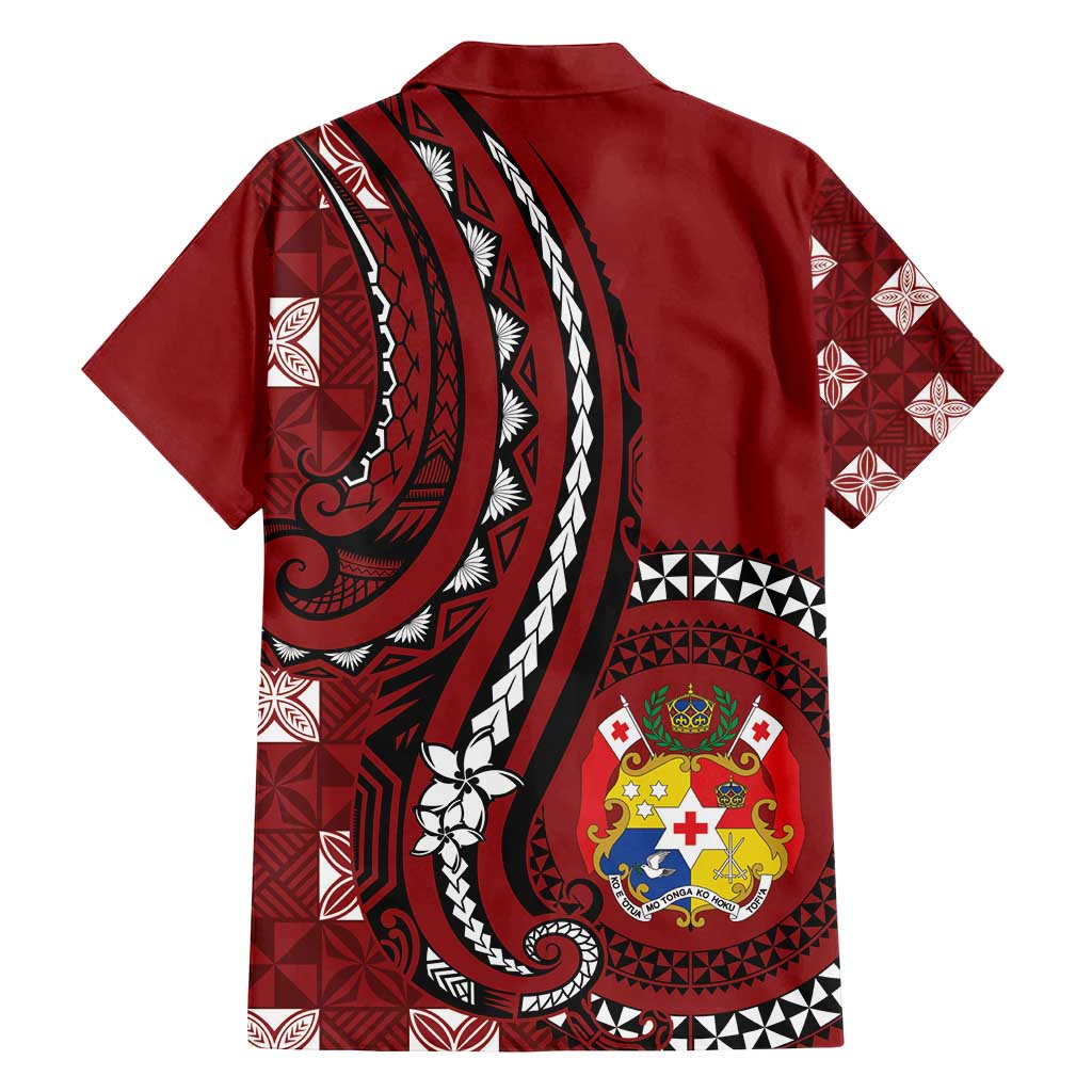 Personalized Tonga Ngatu Family Matching Off Shoulder Short Dress and Hawaiian Shirt Iconic Red Manulua Motifs