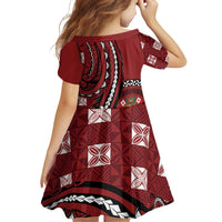 Personalized Tonga Ngatu Family Matching Puletasi and Hawaiian Shirt Iconic Red Manulua Motifs