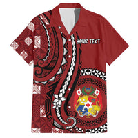 Personalized Tonga Ngatu Family Matching Short Sleeve Bodycon Dress and Hawaiian Shirt Iconic Red Manulua Motifs LT7 Dad's Shirt - Short Sleeve Red - Polynesian Pride