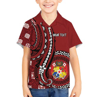 Personalized Tonga Ngatu Family Matching Short Sleeve Bodycon Dress and Hawaiian Shirt Iconic Red Manulua Motifs LT7 Son's Shirt Red - Polynesian Pride
