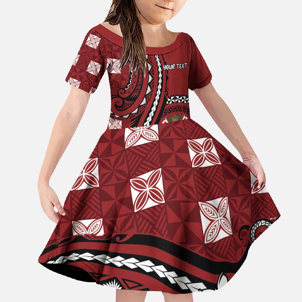 Personalized Tonga Ngatu Family Matching Summer Maxi Dress and Hawaiian Shirt Iconic Red Manulua Motifs LT7 Daughter's Dress Red - Polynesian Pride