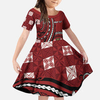 Personalized Tonga Ngatu Family Matching Summer Maxi Dress and Hawaiian Shirt Iconic Red Manulua Motifs LT7 Daughter's Dress Red - Polynesian Pride