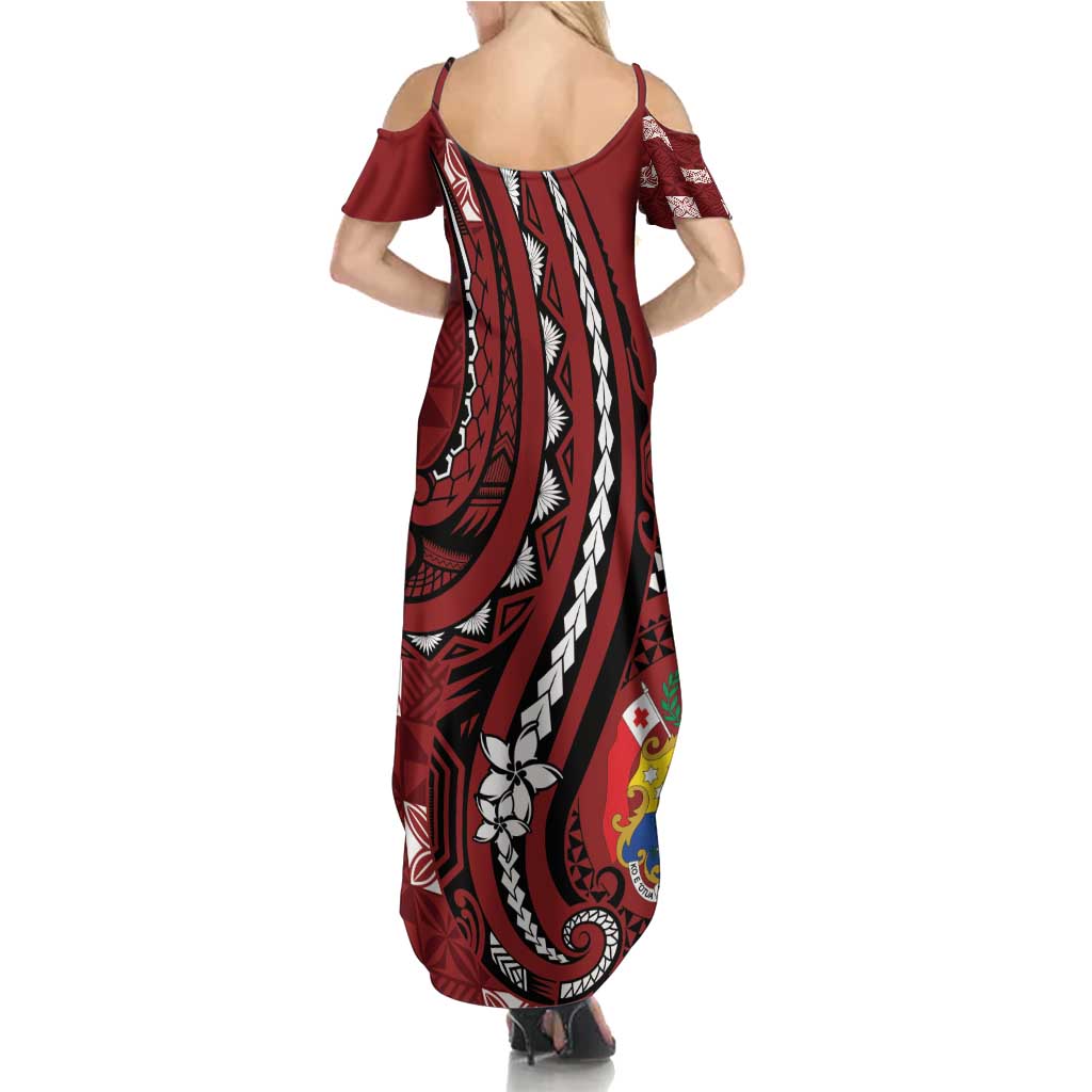 Personalized Tonga Ngatu Family Matching Summer Maxi Dress and Hawaiian Shirt Iconic Red Manulua Motifs LT7 - Polynesian Pride