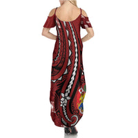Personalized Tonga Ngatu Family Matching Summer Maxi Dress and Hawaiian Shirt Iconic Red Manulua Motifs LT7 - Polynesian Pride