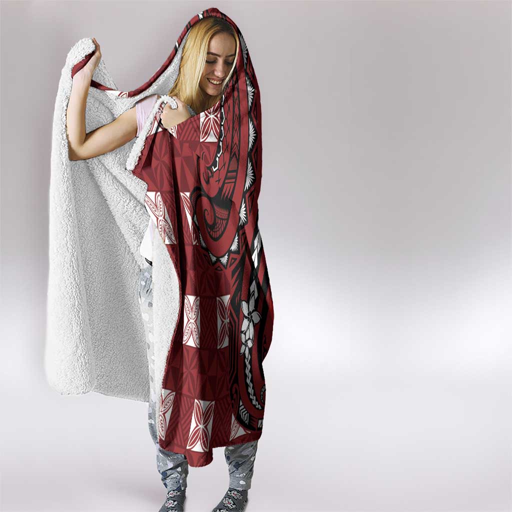 Tonga Ngatu Hooded Blanket Iconic Red Manulua Motifs