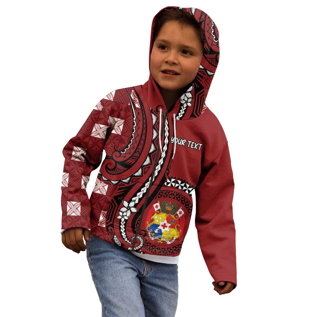 Personalized Tonga Ngatu Kid Hoodie Iconic Red Manulua Motifs