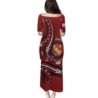 Personalized Tonga Ngatu Puletasi Iconic Red Manulua Motifs
