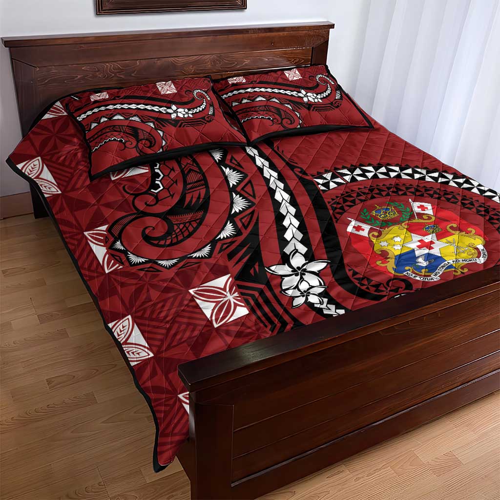 Tonga Ngatu Quilt Bed Set Iconic Red Manulua Motifs