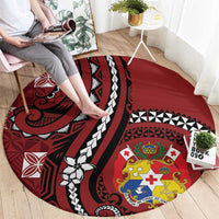 Tonga Ngatu Round Carpet Iconic Red Manulua Motifs