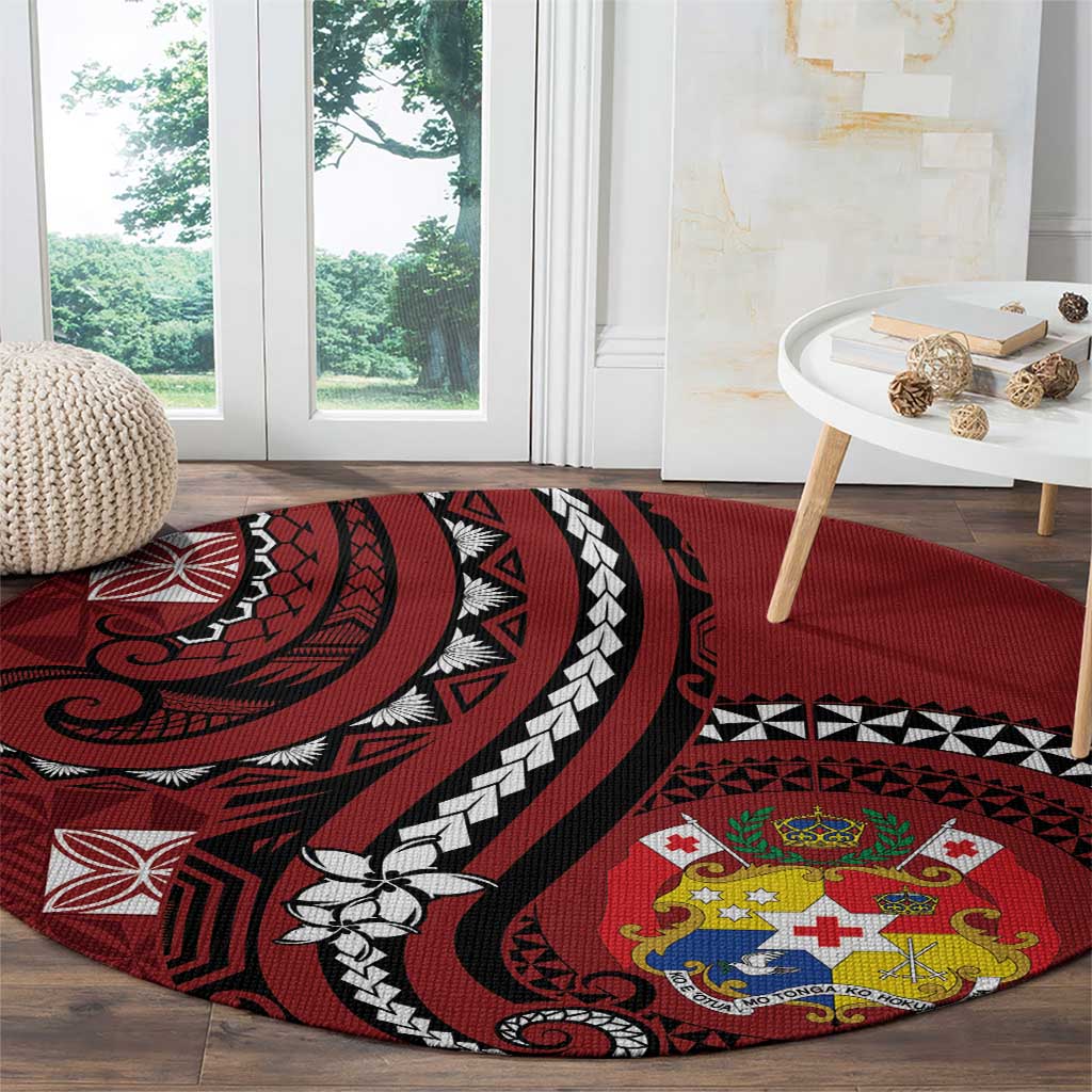 Tonga Ngatu Round Carpet Iconic Red Manulua Motifs