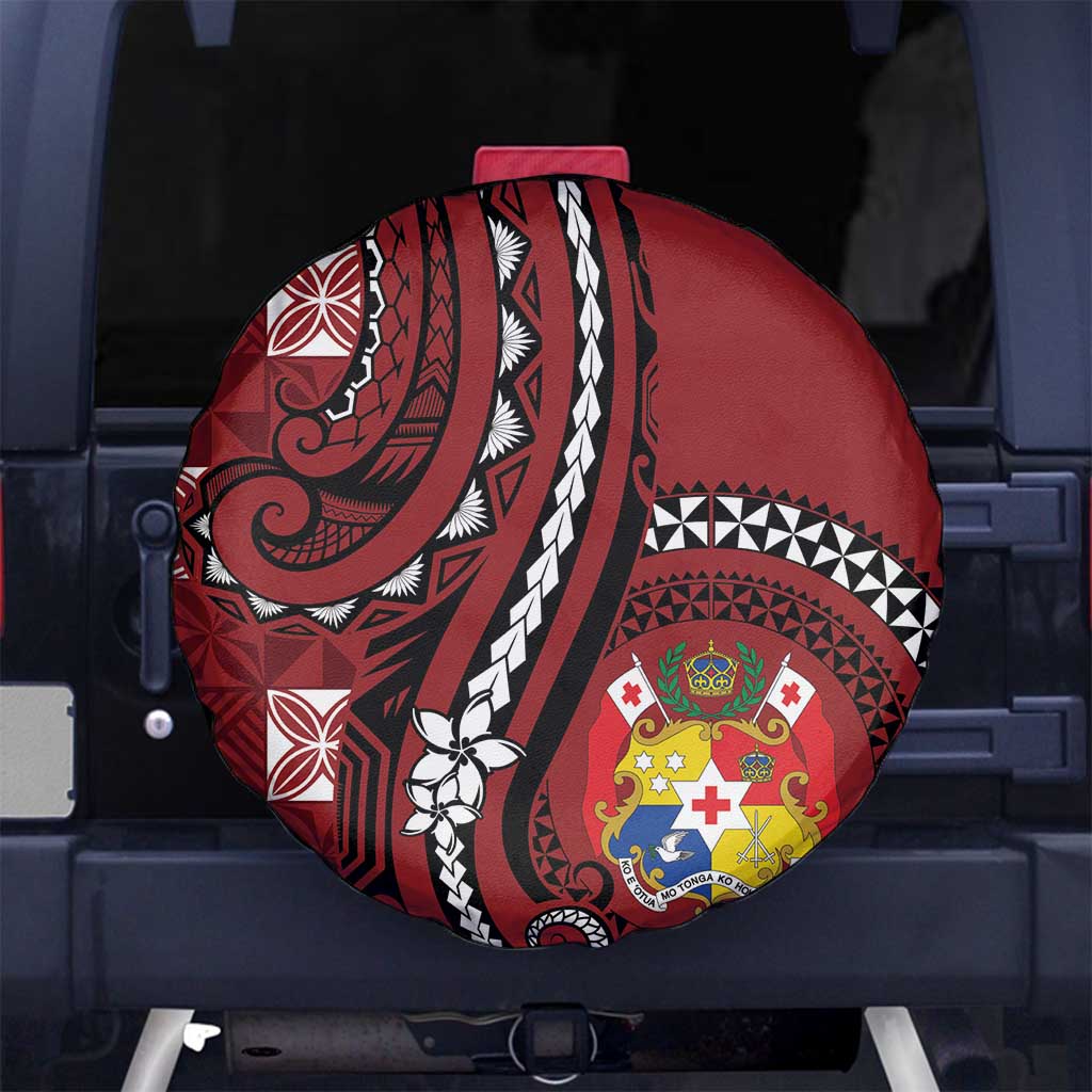 Tonga Ngatu Spare Tire Cover Iconic Red Manulua Motifs