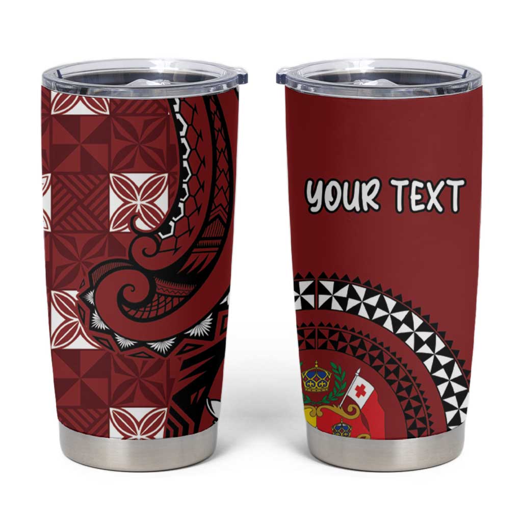 Personalized Tonga Ngatu Tumbler Cup Iconic Red Manulua Motifs