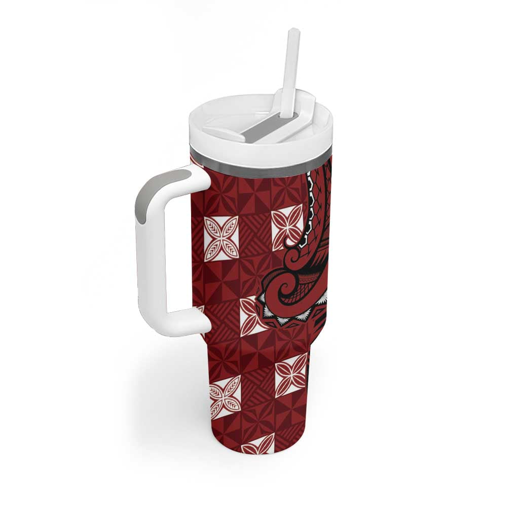 Personalized Tonga Ngatu Tumbler With Handle Iconic Red Manulua Motifs