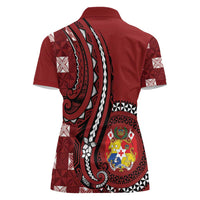 Personalized Tonga Ngatu Women Polo Shirt Iconic Red Manulua Motifs