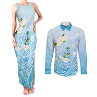 Guam Fishhook Mix Guasali Flowers Couples Matching Tank Maxi Dress and Long Sleeve Button Shirt Dreaming Turquoise