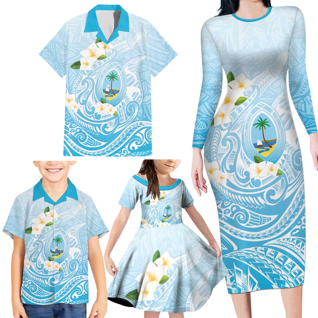 Guam Fishhook Mix Guasali Flowers Family Matching Long Sleeve Bodycon Dress and Hawaiian Shirt Dreaming Turquoise