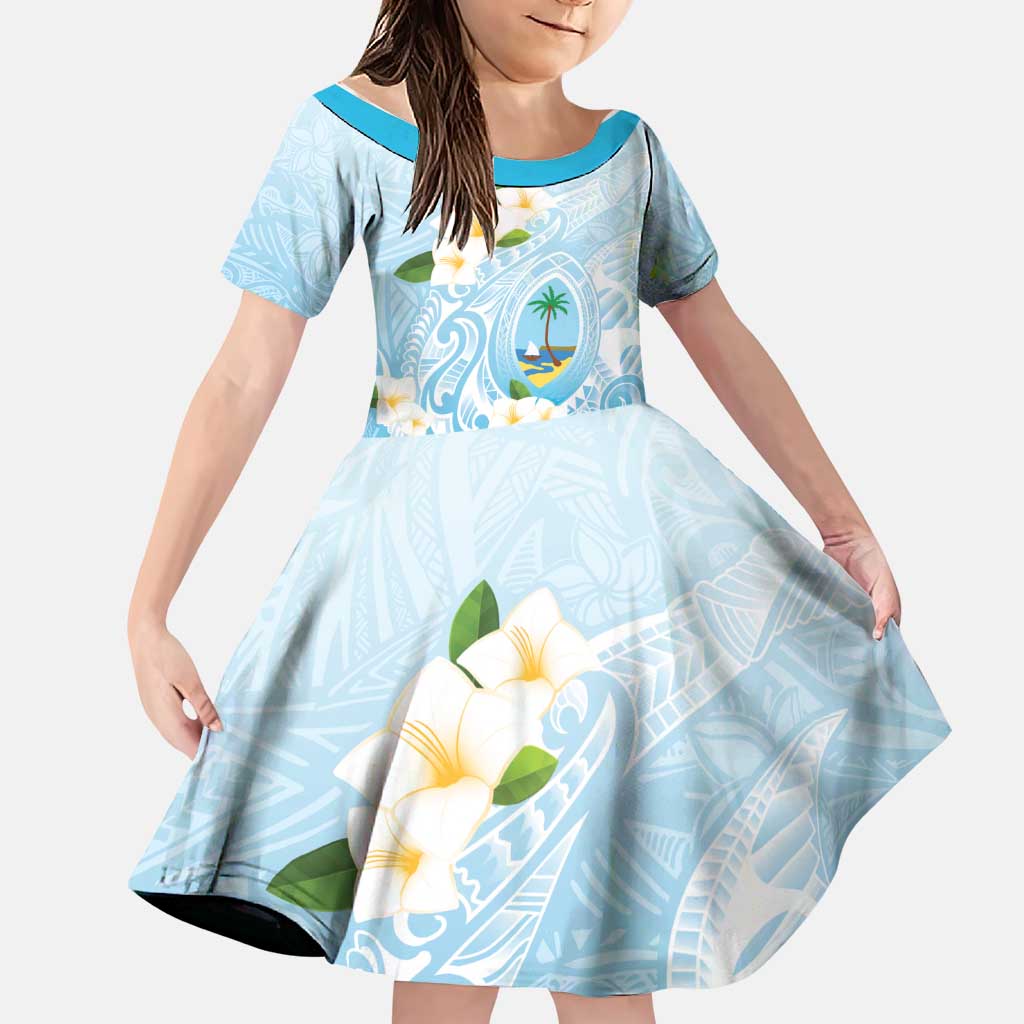 Guam Fishhook Mix Guasali Flowers Family Matching Off The Shoulder Long Sleeve Dress and Hawaiian Shirt Dreaming Turquoise LT7 Daughter's Dress Turquoise - Polynesian Pride