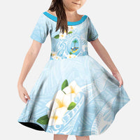 Guam Fishhook Mix Guasali Flowers Family Matching Off Shoulder Short Dress and Hawaiian Shirt Dreaming Turquoise LT7 Daughter's Dress Turquoise - Polynesian Pride