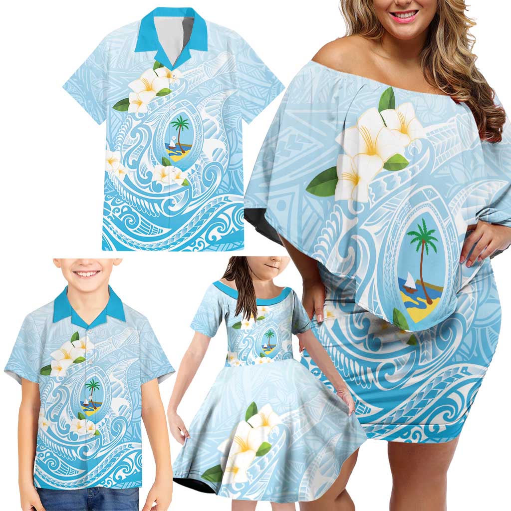 Guam Fishhook Mix Guasali Flowers Family Matching Off Shoulder Short Dress and Hawaiian Shirt Dreaming Turquoise LT7 - Polynesian Pride