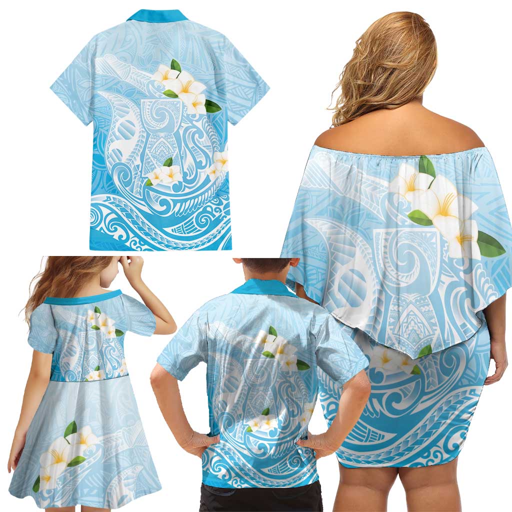 Guam Fishhook Mix Guasali Flowers Family Matching Off Shoulder Short Dress and Hawaiian Shirt Dreaming Turquoise LT7 - Polynesian Pride
