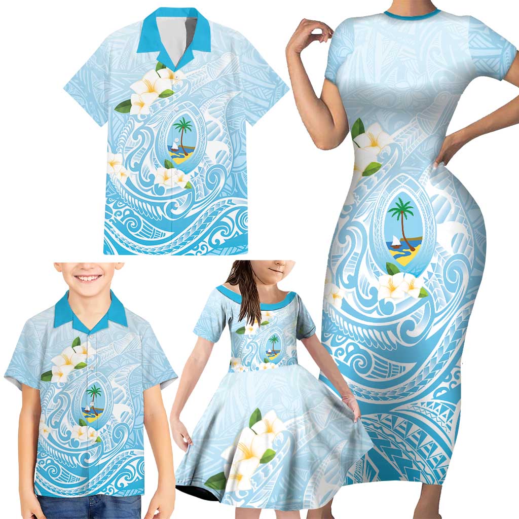Guam Fishhook Mix Guasali Flowers Family Matching Short Sleeve Bodycon Dress and Hawaiian Shirt Dreaming Turquoise LT7 - Polynesian Pride