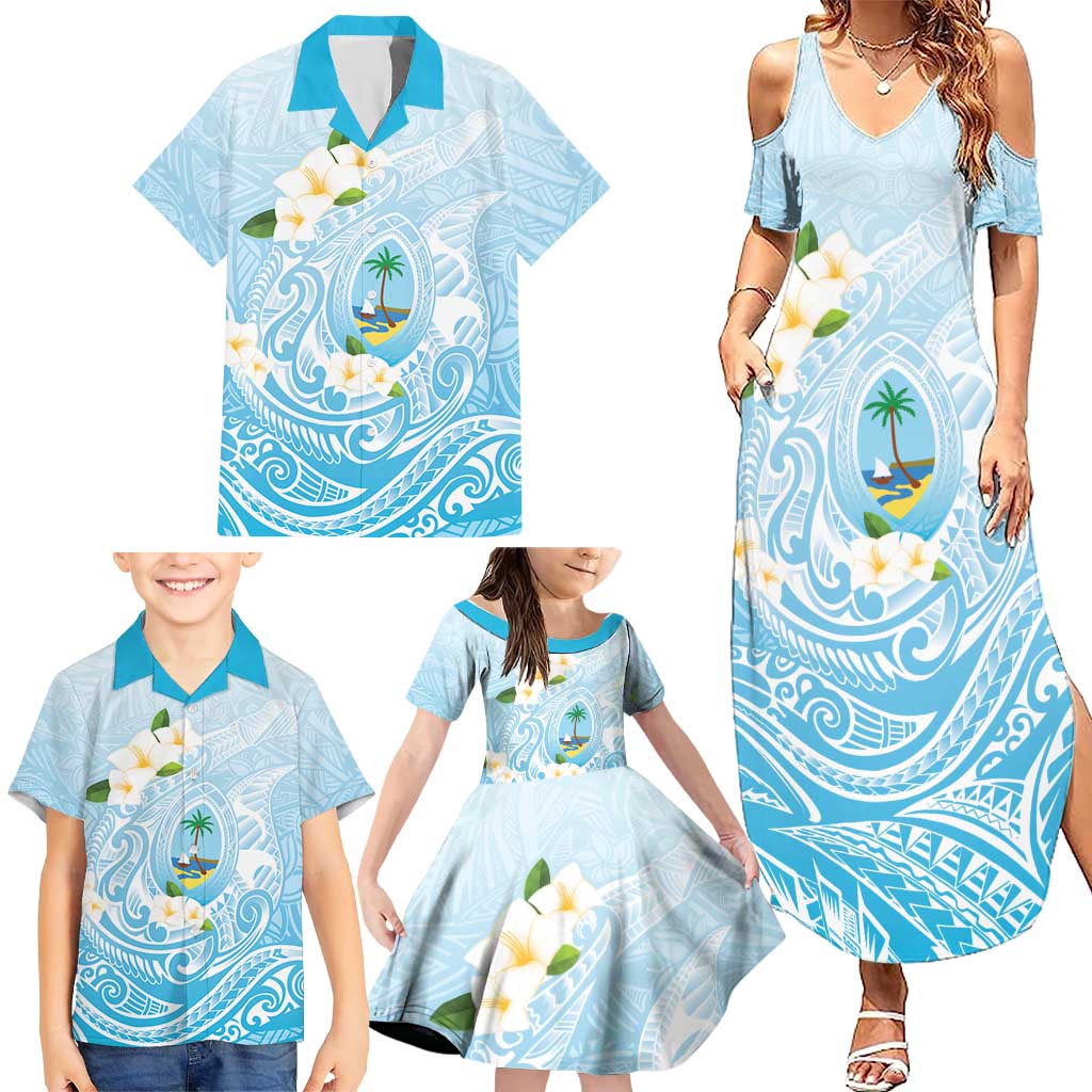 Guam Fishhook Mix Guasali Flowers Family Matching Summer Maxi Dress and Hawaiian Shirt Dreaming Turquoise LT7 - Polynesian Pride