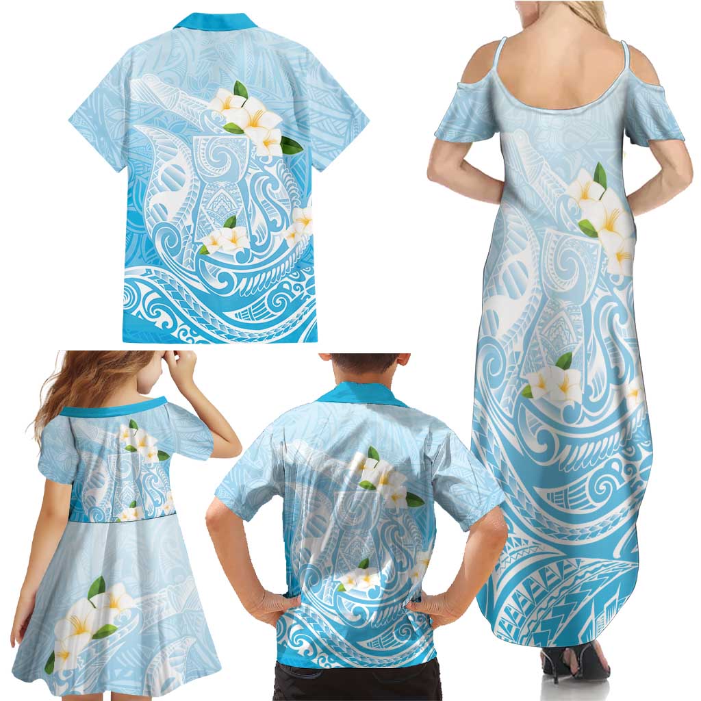 Guam Fishhook Mix Guasali Flowers Family Matching Summer Maxi Dress and Hawaiian Shirt Dreaming Turquoise LT7 - Polynesian Pride