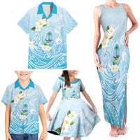 Guam Fishhook Mix Guasali Flowers Family Matching Tank Maxi Dress and Hawaiian Shirt Dreaming Turquoise LT7 - Polynesian Pride