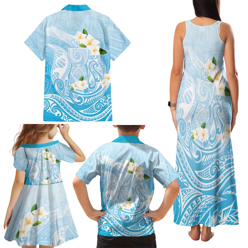 Guam Fishhook Mix Guasali Flowers Family Matching Tank Maxi Dress and Hawaiian Shirt Dreaming Turquoise LT7 - Polynesian Pride