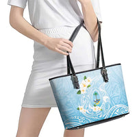 Guam Fishhook Mix Guasali Flowers Leather Tote Bag Dreaming Turquoise