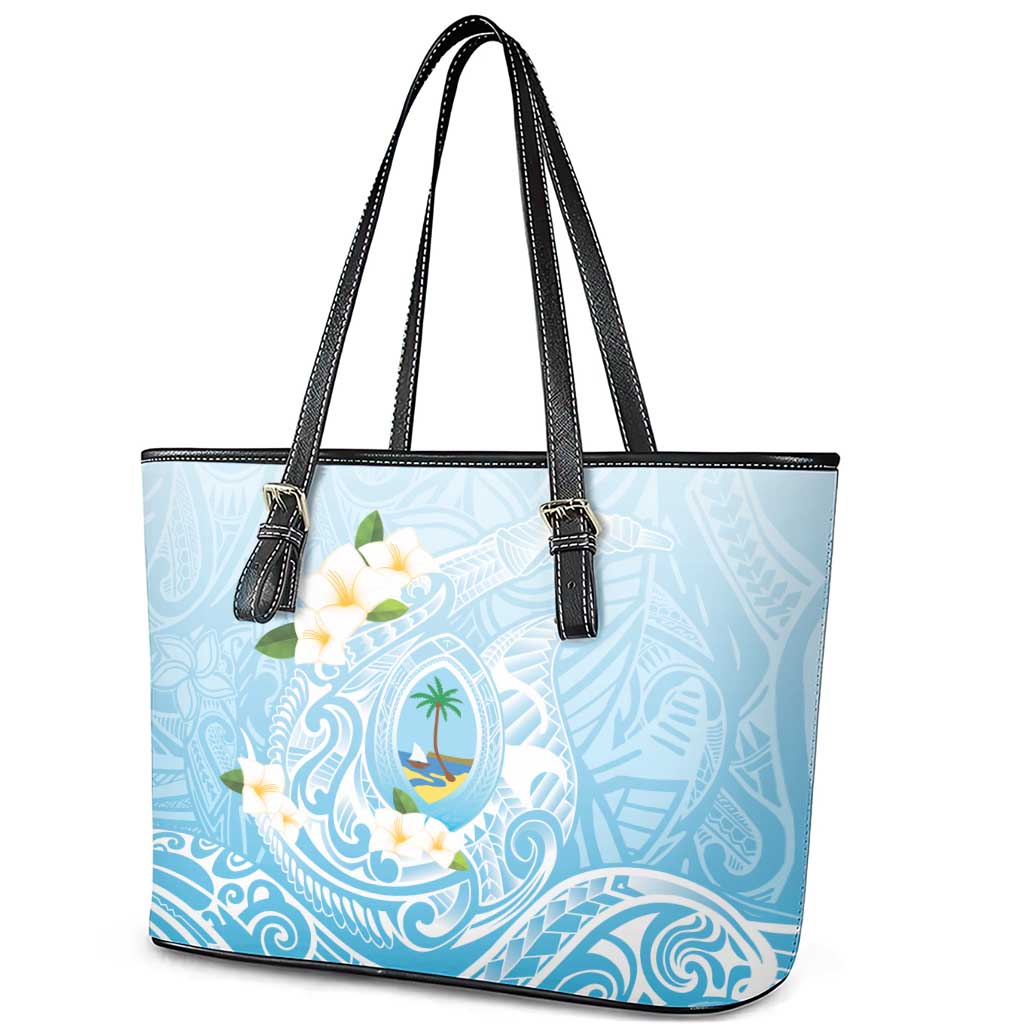 Guam Fishhook Mix Guasali Flowers Leather Tote Bag Dreaming Turquoise