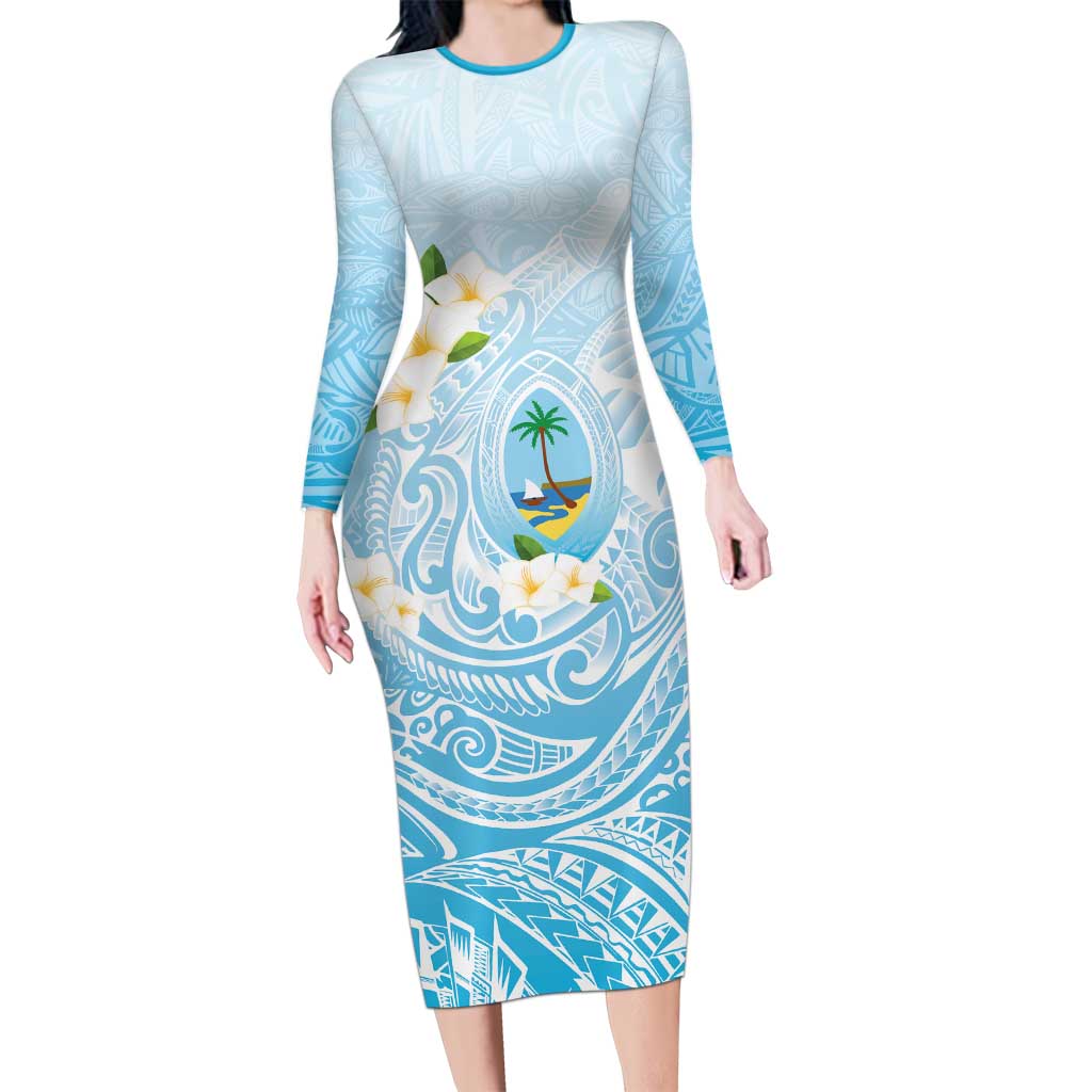 Guam Fishhook Mix Guasali Flowers Long Sleeve Bodycon Dress Dreaming Turquoise