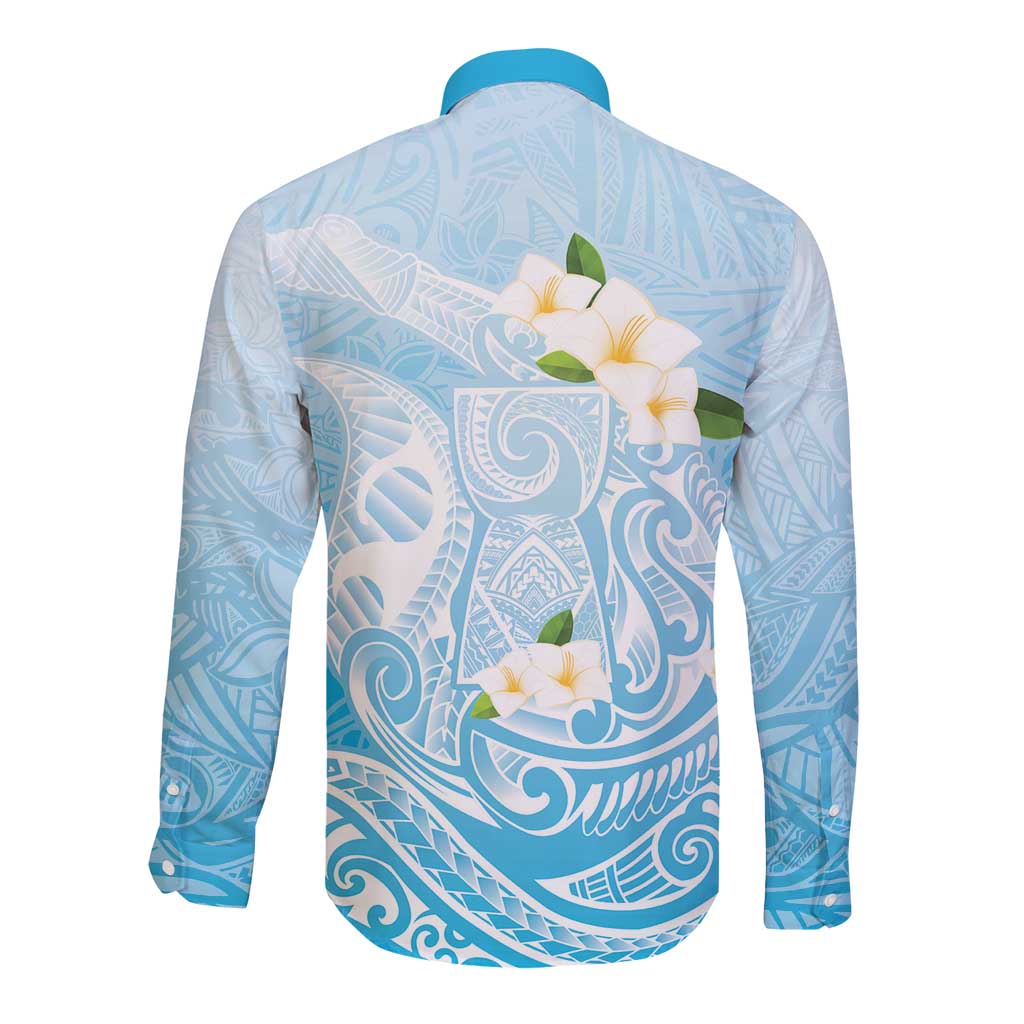 Guam Fishhook Mix Guasali Flowers Long Sleeve Button Shirt Dreaming Turquoise