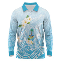 Guam Fishhook Mix Guasali Flowers Long Sleeve Polo Shirt Dreaming Turquoise