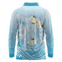 Guam Fishhook Mix Guasali Flowers Long Sleeve Polo Shirt Dreaming Turquoise