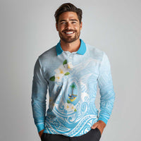 Guam Fishhook Mix Guasali Flowers Long Sleeve Polo Shirt Dreaming Turquoise