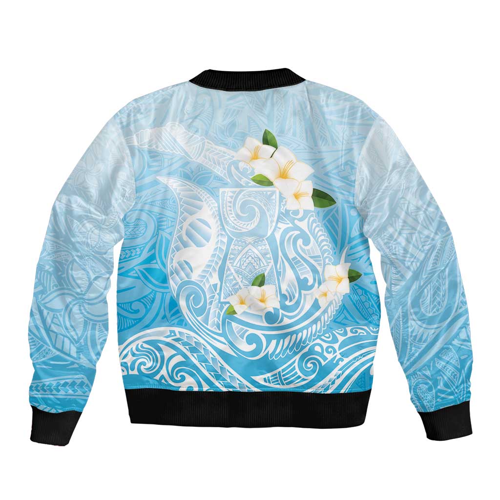Guam Fishhook Mix Guasali Flowers Sleeve Zip Bomber Jacket Dreaming Turquoise