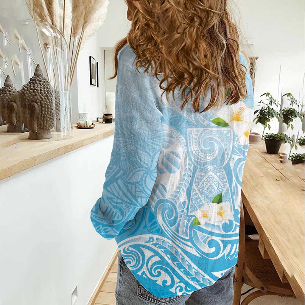 Guam Fishhook Mix Guasali Flowers Women Casual Shirt Dreaming Turquoise