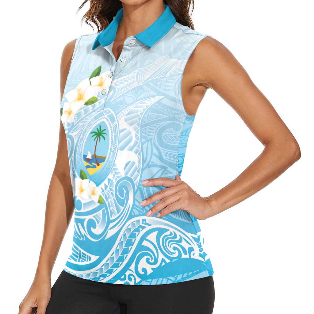 Guam Fishhook Mix Guasali Flowers Women Sleeveless Polo Shirt Dreaming Turquoise