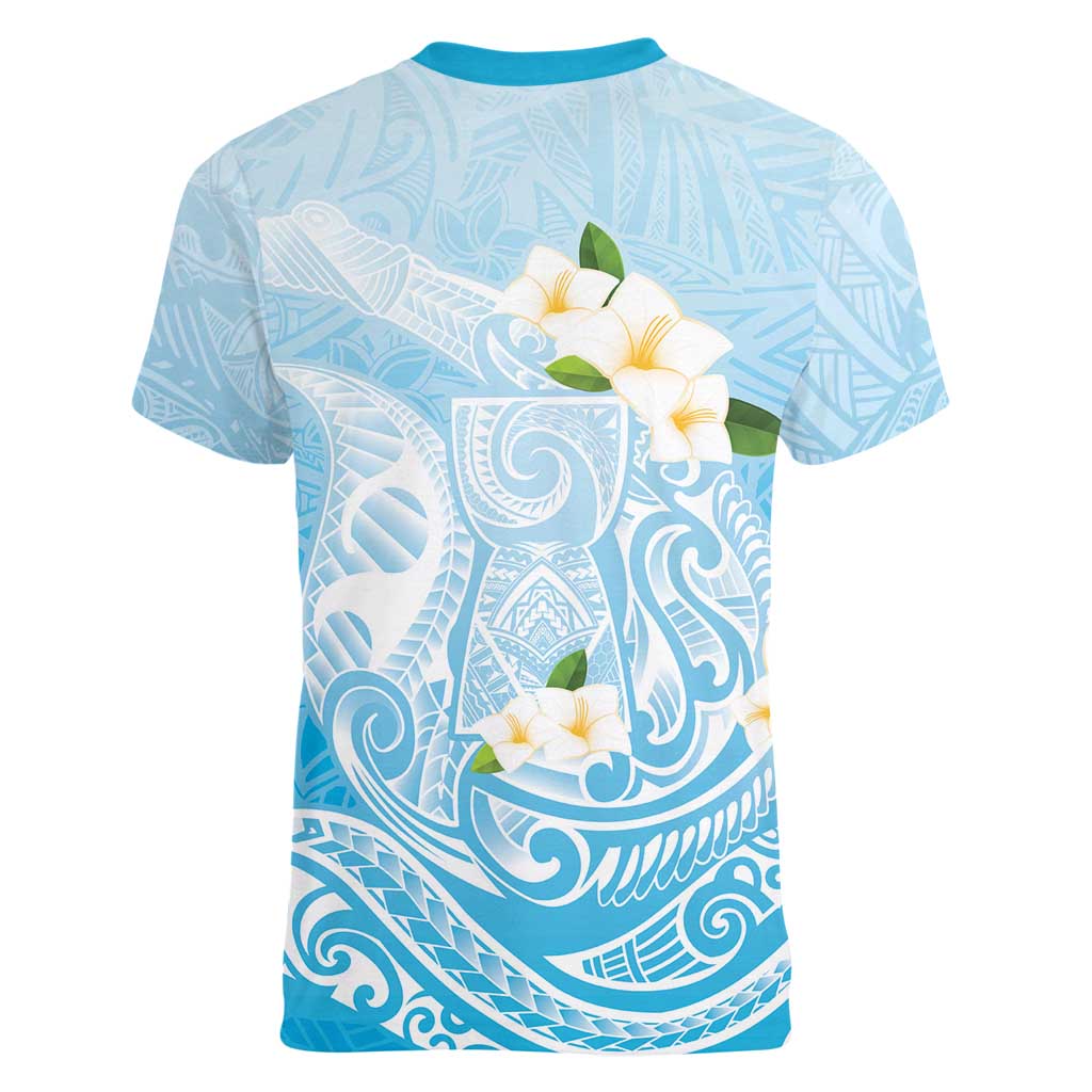 Guam Fishhook Mix Guasali Flowers Women V-Neck T-Shirt Dreaming Turquoise