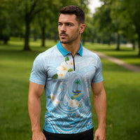 Guam Fishhook Mix Guasali Flowers Zipper Polo Shirt Dreaming Turquoise