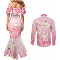 Guam Fishhook Mix Guasali Flowers Couples Matching Mermaid Dress and Long Sleeve Button Shirt Dreaming Coral