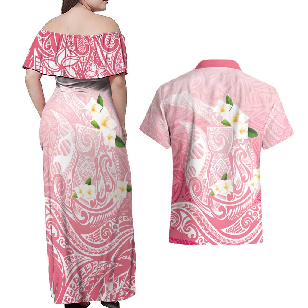 Guam Fishhook Mix Guasali Flowers Couples Matching Off Shoulder Maxi Dress and Hawaiian Shirt Dreaming Coral