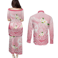 Guam Fishhook Mix Guasali Flowers Couples Matching Puletasi and Long Sleeve Button Shirt Dreaming Coral